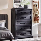 Commode de chambre à 5 tiroirs, commode de ferme de 117 cm de haut avec de larges poignées en métal, organisateur de tiroirs en bois pour chambre à coucher, couloir