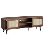 Meuble TV Bestier 63" style milieu de siècle pour téléviseurs jusqu'à 75", meuble TV avec placards de rangement et étagères ouvertes pour salon