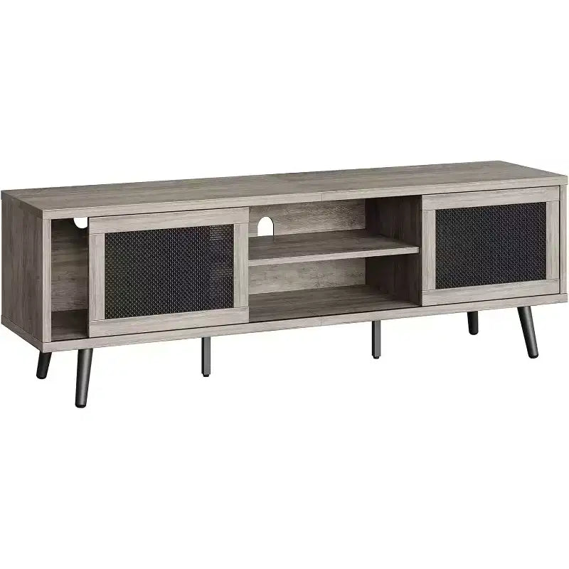 Meuble TV Bestier 63" style milieu de siècle pour téléviseurs jusqu'à 75", meuble TV avec placards de rangement et étagères ouvertes pour salon