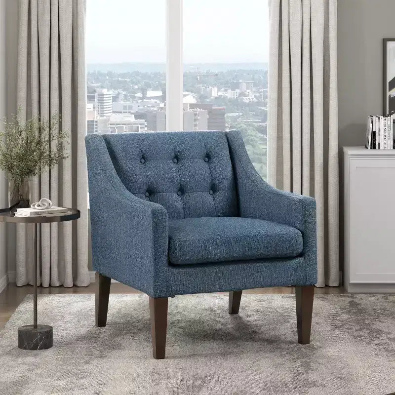Fauteuil Okak - Chaise de salon contemporaine avec coussin en tissu capitonné - Fauteuil confortable pour salon de lecture et chambre à coucher