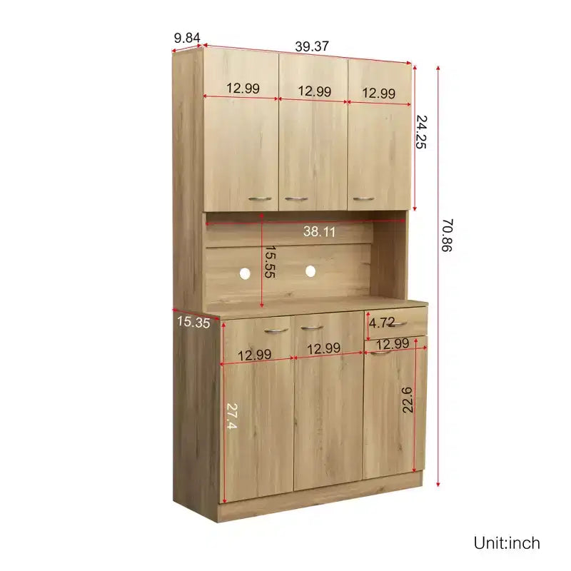 CLIHOME Armoire haute 6 portes 180 cm, buffet de cuisine