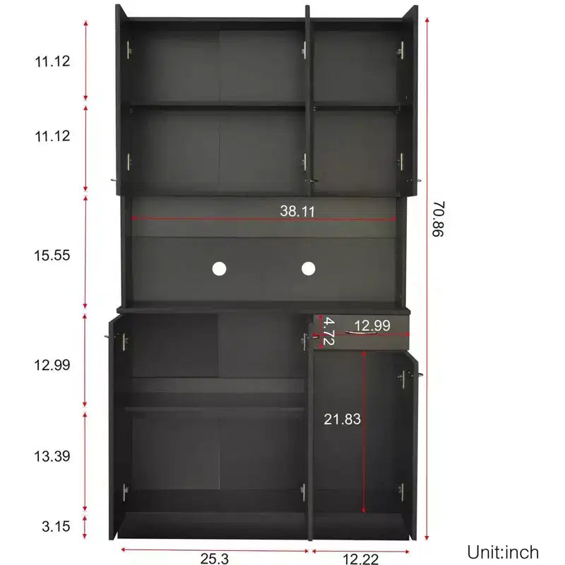 CLIHOME Armoire haute 6 portes 180 cm, buffet de cuisine