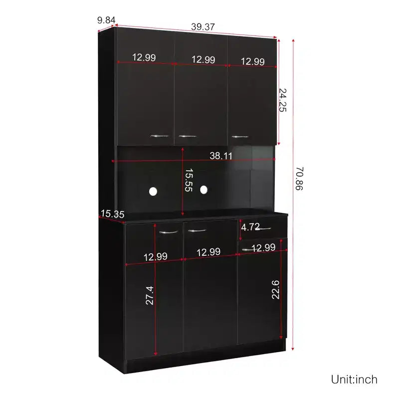 CLIHOME Armoire haute 6 portes 180 cm, buffet de cuisine