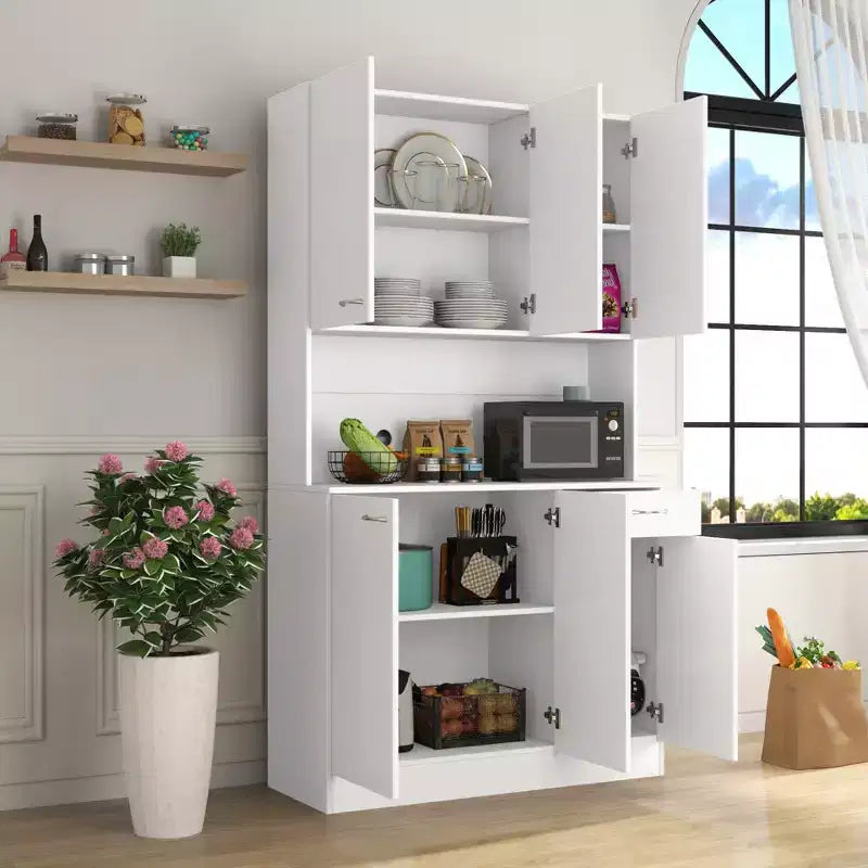 CLIHOME Armoire haute 6 portes 180 cm, buffet de cuisine
