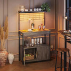 Étagère de cuisine Bestier Bakers avec prise de courant, meuble de cuisine micro-ondes réglable en hauteur de 45 à 55 pouces avec armoire de rangement, support de cuisine avec 10 crochets en S