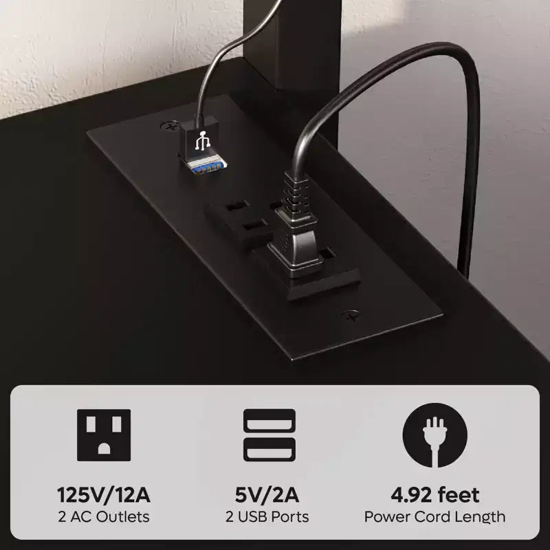 Étagère de cuisine Bestier Bakers avec prise de courant, meuble de cuisine micro-ondes réglable en hauteur de 45 à 55 pouces avec armoire de rangement, support de cuisine avec 10 crochets en S