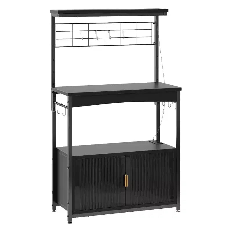 Étagère de cuisine Bestier Bakers avec prise de courant, meuble de cuisine micro-ondes réglable en hauteur de 45 à 55 pouces avec armoire de rangement, support de cuisine avec 10 crochets en S