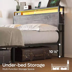 Cadre de lit double Bestier, lit plateforme à LED avec tête de lit de rangement et station de charge