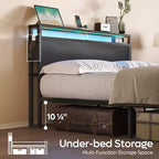 Cadre de lit double Bestier, lit plateforme à LED avec tête de lit de rangement et station de charge