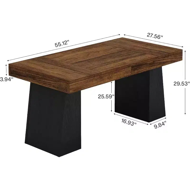 Table à manger en bois Lantine de 55 pouces pour 4 à 6 personnes, table de salle à manger rectangulaire avec pieds robustes