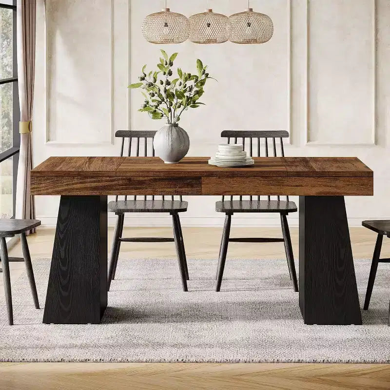 Table à manger en bois Lantine de 55 pouces pour 4 à 6 personnes, table de salle à manger rectangulaire avec pieds robustes