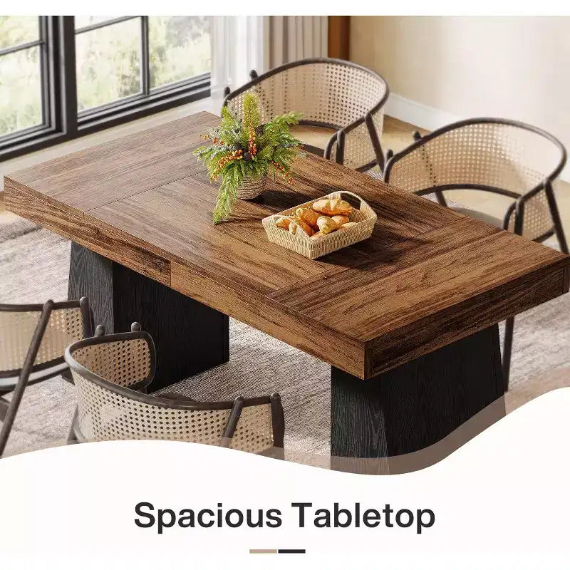 Table à manger en bois Lantine de 55 pouces pour 4 à 6 personnes, table de salle à manger rectangulaire avec pieds robustes