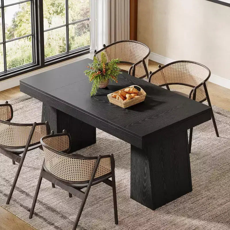 Table à manger en bois Lantine de 55 pouces pour 4 à 6 personnes, table de salle à manger rectangulaire avec pieds robustes