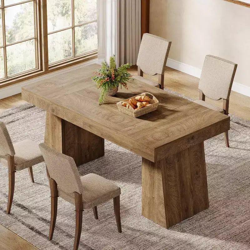Table à manger en bois Lantine de 55 pouces pour 4 à 6 personnes, table de salle à manger rectangulaire avec pieds robustes