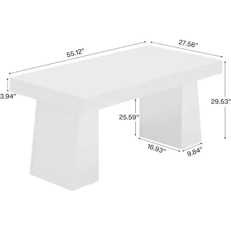 Table à manger en bois Lantine de 55 pouces pour 4 à 6 personnes, table de salle à manger rectangulaire avec pieds robustes