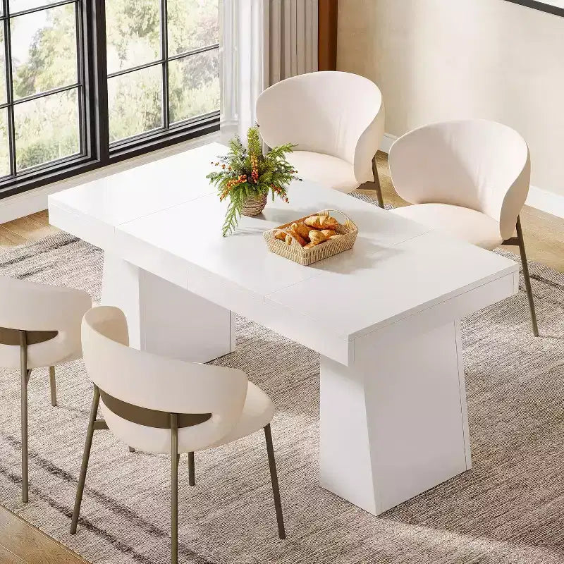 Table à manger en bois Lantine de 55 pouces pour 4 à 6 personnes, table de salle à manger rectangulaire avec pieds robustes