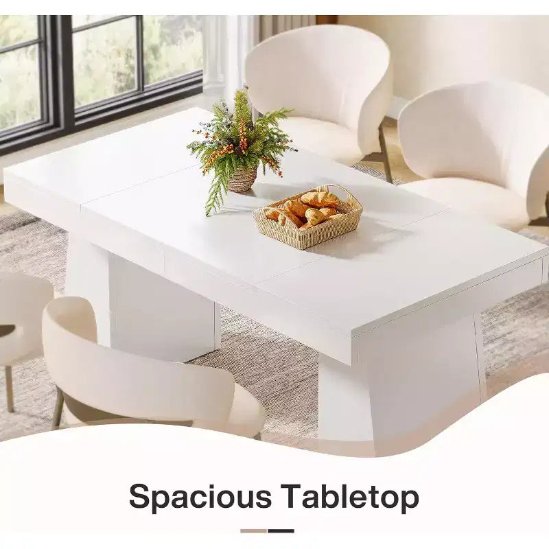 Table à manger en bois Lantine de 55 pouces pour 4 à 6 personnes, table de salle à manger rectangulaire avec pieds robustes