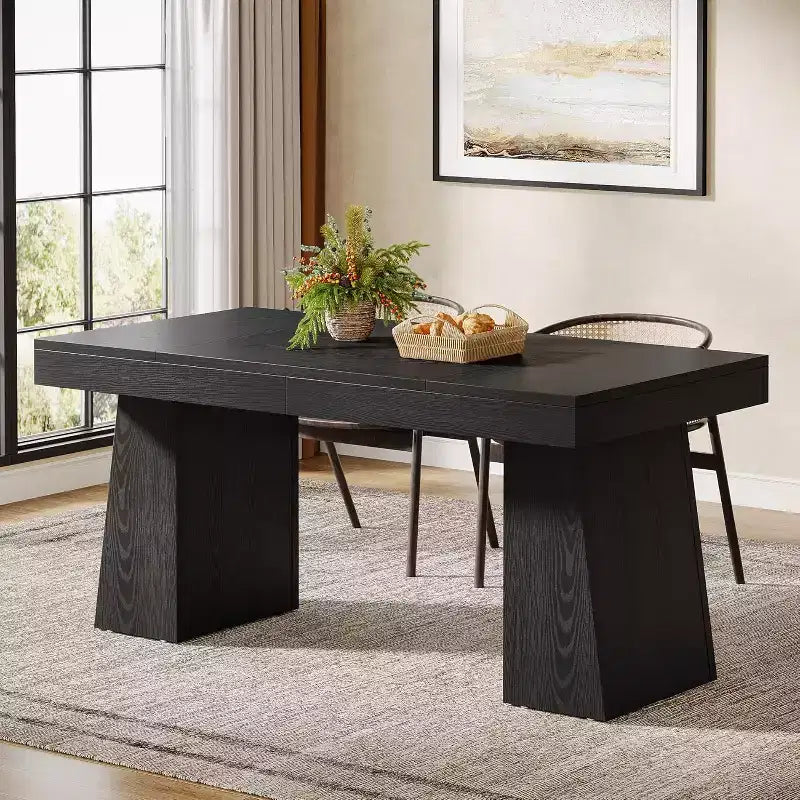 Table à manger en bois Lantine de 55 pouces pour 4 à 6 personnes, table de salle à manger rectangulaire avec pieds robustes
