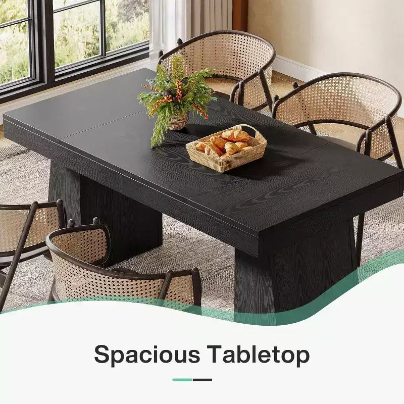 Table à manger en bois Lantine de 55 pouces pour 4 à 6 personnes, table de salle à manger rectangulaire avec pieds robustes