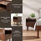 Ensemble de 2 meubles de chambre Roundhill Furniture Wyller, lit plateforme avec table de chevet, noyer naturel, grand lit