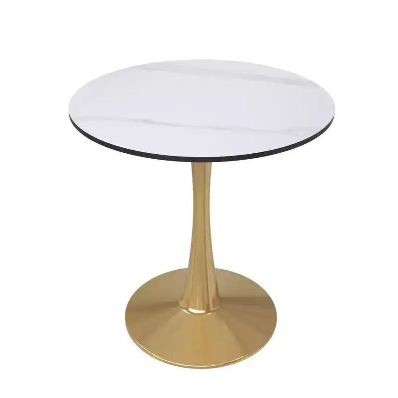 Table à manger ronde LeisureMod Bristol 24 - Plateau en pierre frittée et base en piédestal en acier doré robuste pour la cuisine et les petits espaces