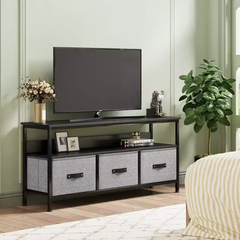 Meuble TV avec Rangement, Petit Meuble Télé de 55 Pouces avec Tiroirs et Étagères, Meuble Console TV & Multimédia pour Salon, Chambre à Coucher