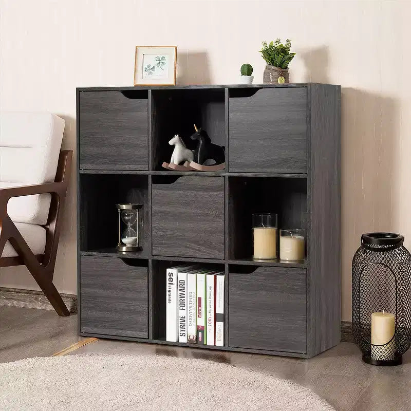 Costway Étagère 9 Cases Meuble de Rangement en Bois Étagères de Rangement Séparateur de Pièce Gris/Blanc