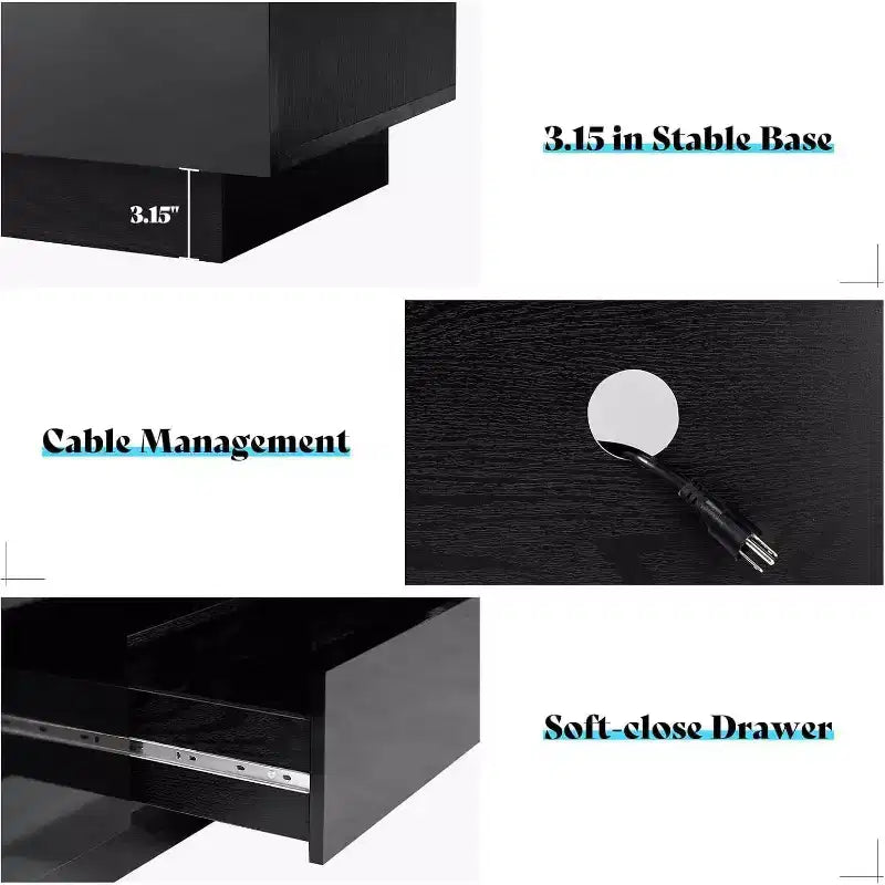 Meuble TV AMERLIFE 70" en laque brillante avec lumières LED, meuble de rangement et étagère, pour TV jusqu'à 80"