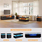 Meuble TV AMERLIFE 70" en laque brillante avec lumières LED, meuble de rangement et étagère, pour TV jusqu'à 80"