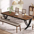 Table à manger rectangulaire de 78 pouces pour 6-8 personnes, grande table de ferme en bois avec pieds en métal robustes