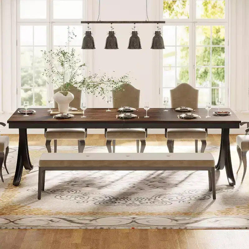 Table à manger rectangulaire de 78 pouces pour 6-8 personnes, grande table de ferme en bois avec pieds en métal robustes
