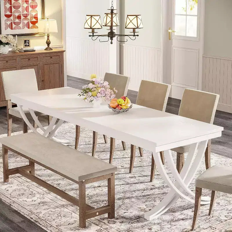 Table à manger rectangulaire de 78 pouces pour 6-8 personnes, grande table de ferme en bois avec pieds en métal robustes