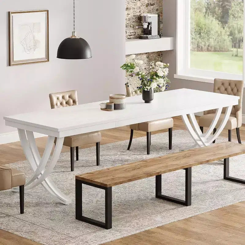Table à manger rectangulaire de 78 pouces pour 6-8 personnes, grande table de ferme en bois avec pieds en métal robustes