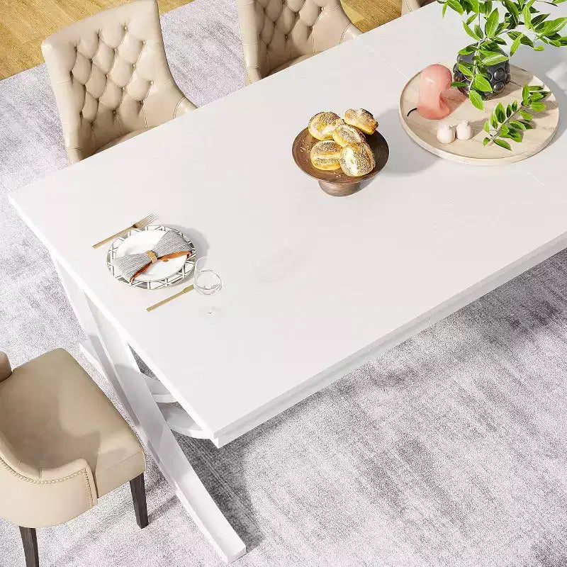 Table à manger rectangulaire de 78 pouces pour 6-8 personnes, grande table de ferme en bois avec pieds en métal robustes