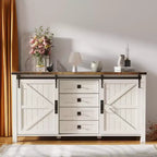 SinCiDo Coiffeuse de ferme 60 avec porte coulissante de grange et 4 tiroirs, Meuble à tiroirs pour salon, chambre à coucher, bar à café