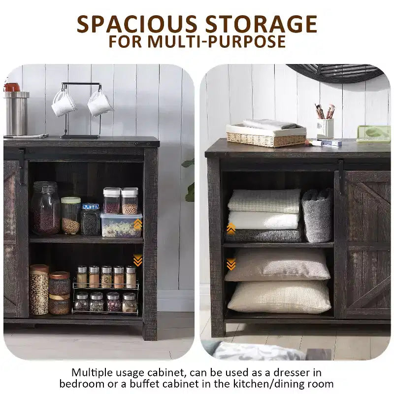 SinCiDo Coiffeuse de ferme 60 avec porte coulissante de grange et 4 tiroirs, Meuble à tiroirs pour salon, chambre à coucher, bar à café