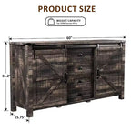 SinCiDo Coiffeuse de ferme 60 avec porte coulissante de grange et 4 tiroirs, Meuble à tiroirs pour salon, chambre à coucher, bar à café
