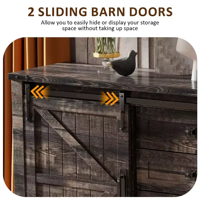 SinCiDo Coiffeuse de ferme 60 avec porte coulissante de grange et 4 tiroirs, Meuble à tiroirs pour salon, chambre à coucher, bar à café