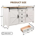 SinCiDo Coiffeuse de ferme 60 avec porte coulissante de grange et 4 tiroirs, Meuble à tiroirs pour salon, chambre à coucher, bar à café