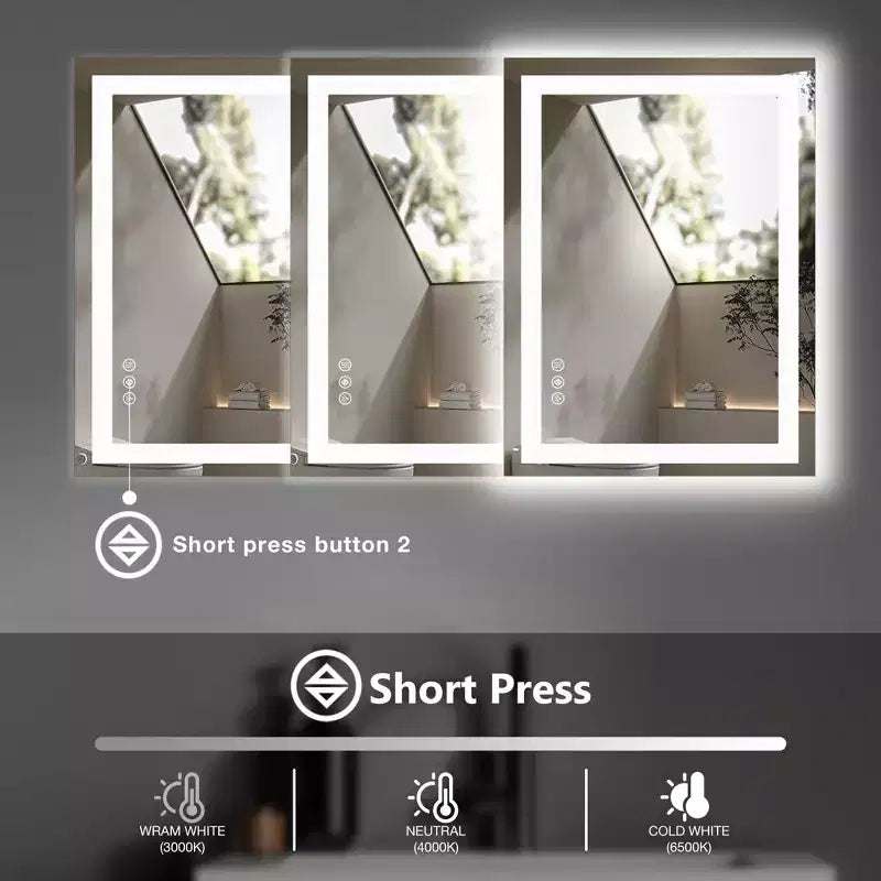 Miroir anti-buée 24x36 pouces, Grand miroir de salle de bain LED avec capteur tactile, Blanc