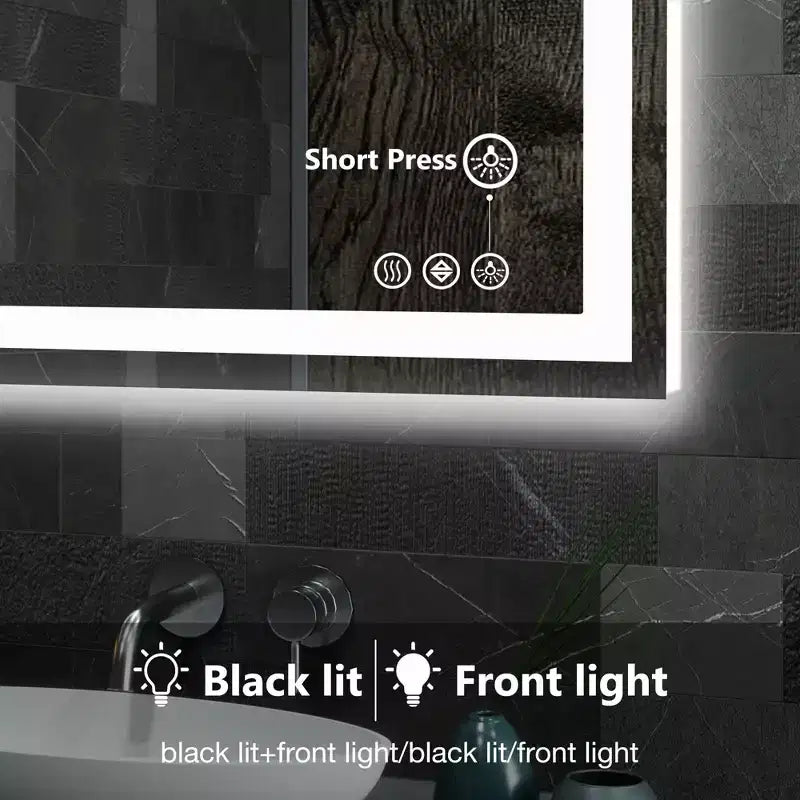 Miroir anti-buée 24x36 pouces, Grand miroir de salle de bain LED avec capteur tactile, Blanc