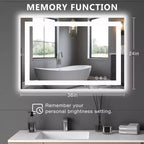 Miroir anti-buée 24x36 pouces, Grand miroir de salle de bain LED avec capteur tactile, Blanc