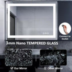 Miroir anti-buée 24x36 pouces, Grand miroir de salle de bain LED avec capteur tactile, Blanc