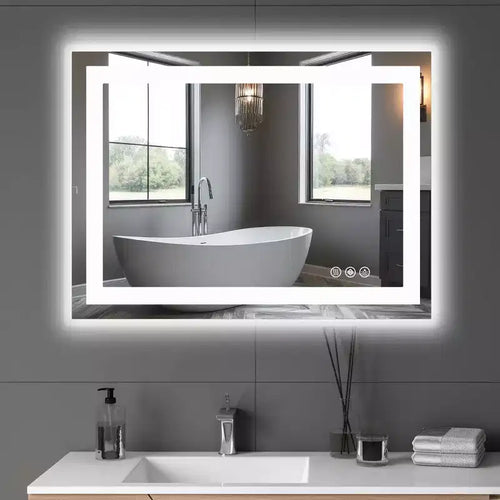 Miroir de salle de bain intelligent 28x36 pouces, miroir de courtoisie à cadre en aluminium avec dégivreur, blanc