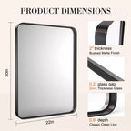 Miroir de Salle de Bain en Alliage d'Aluminium 30x22 Pouces, Miroir Mural en Verre Trempé avec Cadre Anti-Rouille, Noir