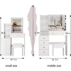 Table de toilette et ensemble de chaises Okak, petite table de chevet gauche de 29,2 avec miroir coulissant LED tactile extra-large, blanc