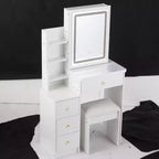 Table de toilette et ensemble de chaises Okak, petite table de chevet gauche de 29,2 avec miroir coulissant LED tactile extra-large, blanc