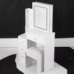 Table de toilette et ensemble de chaises Okak, petite table de chevet gauche de 29,2 avec miroir coulissant LED tactile extra-large, blanc
