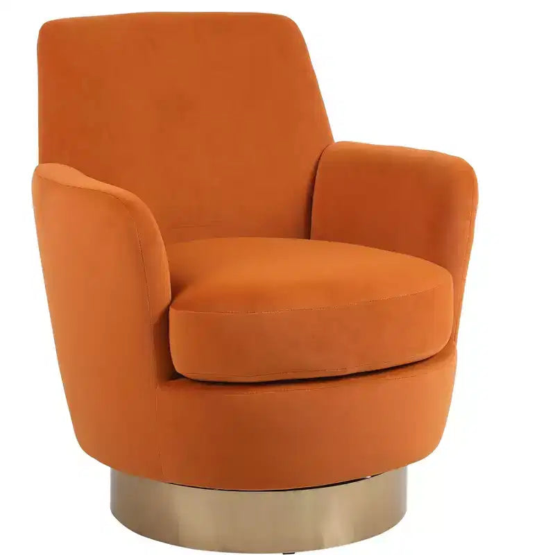 Fauteuil pivotant de luxe en velours Okak, fauteuil d'appoint rotatif silencieux à 360° avec base dorée pour salon, chambre, bureau