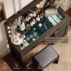 Coiffeuse Okak avec grand miroir, coiffeuse avec plateau en verre transparent et 3 tiroirs pour appartement/chambre à coucher